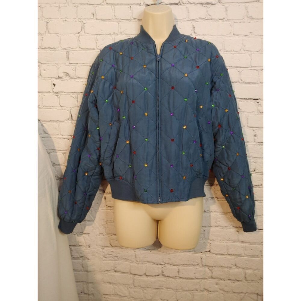 Lew Magram VINTAGE Women's Size Small Blue Silk Bomber Jacket.